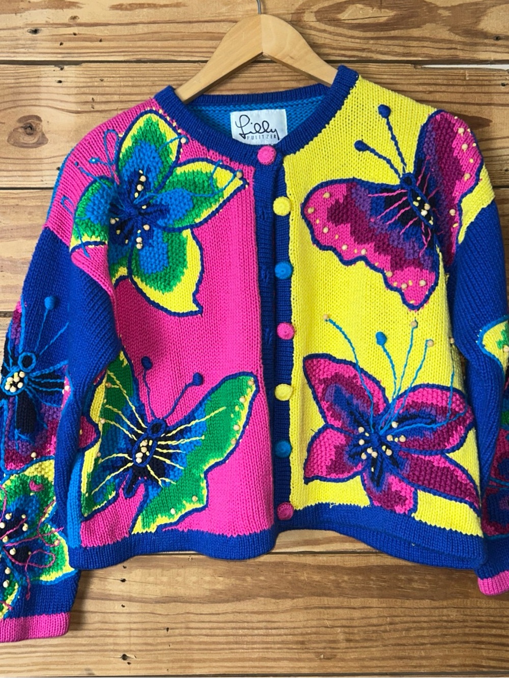 Lilly Pulitzer Vibrant Butterfly Colorblock Cardigan - Vintage 1980/90s - Picture 2 of 9